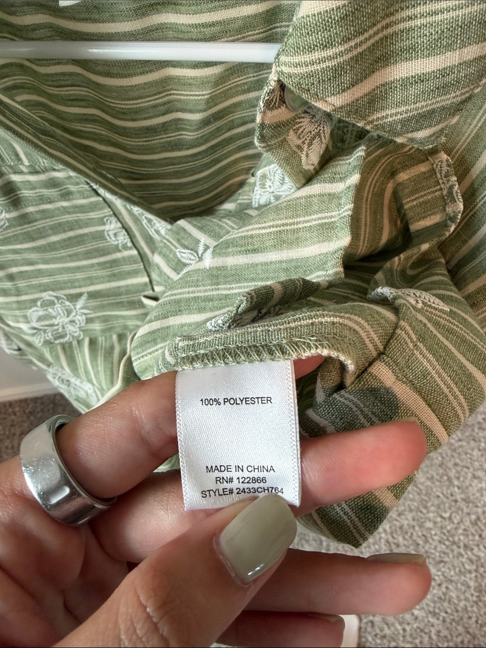 Chenault Green and White Striped Embroidered Button-Up Blouse - Picture 4 of 5